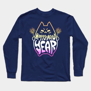 Happy New Year Cat Celebration #3 Pastel Yellow Pink Long Sleeve T-Shirt